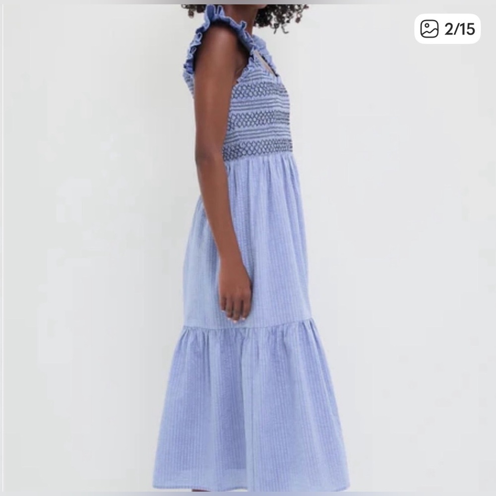 Pomander Place Elegant Blue Gathered Dress - Picture 3 of 11